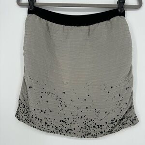 Geren Ford Silk Pleated Grey Dot Splatter Print Mini Skirt